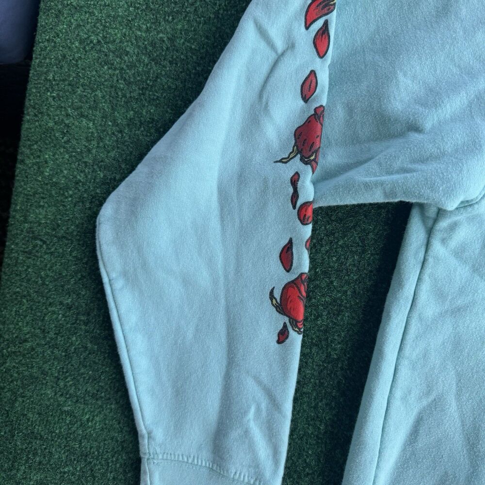 Empyre Turquoise Rose Graphic Pullover Hoodie M Women Unisex Skate Streetwear - Picture 4 of 9